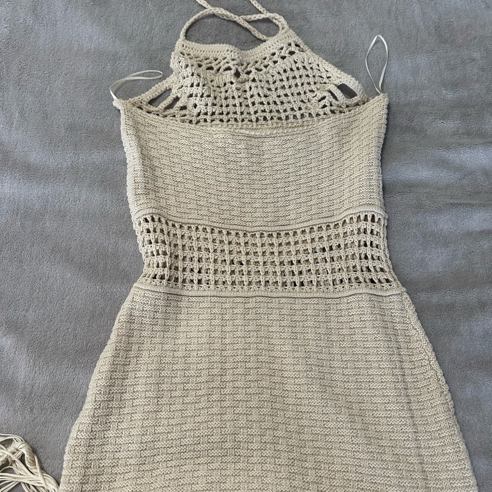 Zara Chic Beige Crochet Dress with Fringe. New - Picture 7 of 14